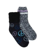 Joyspun Women&#39;s Luxury Lounge Socks W Grippers 2 Pair Peace Sign Shoe Si... - £8.73 GBP