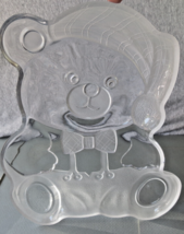 VTG Mikasa Crystal Holiday Teddy Bear Frosted Platter 11&quot; Japan Santa Bear Glass - £12.15 GBP