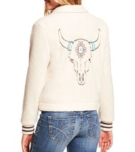 ARIAT Women&#39;s Steer My Way Cream Trucker Jacket Size M Button Front Long Sleeve - £80.25 GBP