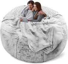 Bean Bag Chair Cover(Cover Only,No Filler),Big Round Soft Fluffy, 5Ft Snow Grey. - $89.99