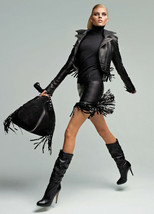 Blumarine Black Leather Fringe Jacket Fall 2010 - Sz 42 US 6 - £212.38 GBP