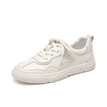 BeauToday Classic White Sneakers Women Genuine Cow Leather Cross-Tied Round Toe  - £87.51 GBP