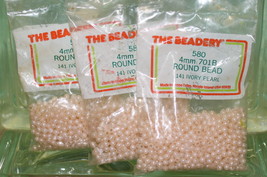 4mm ROUND BEADS THE BEADERY PLASTIC IVORY PEARL 3 PACKAGES 1,740 COUNT - £4.69 GBP