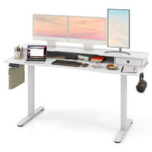 63 Inch x 24 Inch Electric Standing Desk with 2 Drawers-White - Color: W... - $7,461.29 MXN