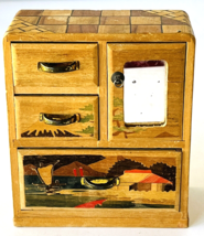 Miniature Dollhouse Armoire/Small Jewelry Box Painted Marquetry Wood Vtg Japan b - £40.03 GBP