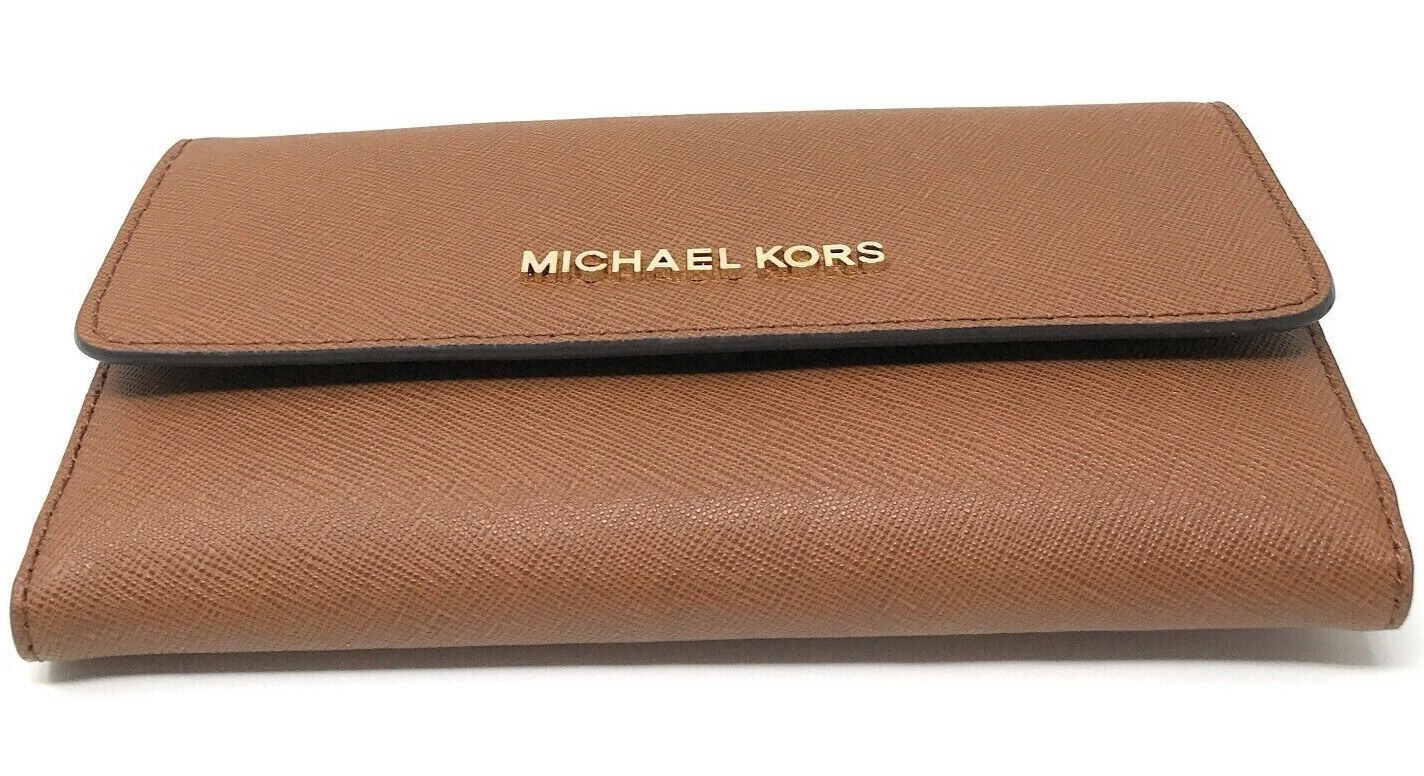 NWB Michael Kors Large Trifold Wallet Brown Leather 35S8GTVF7L $298 Dust Bag FS