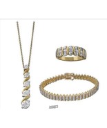 Diamond Accent Pendant Bracelet &amp; Ring Set Gold/Silver Size 6 Two-Tone 1... - £67.70 GBP