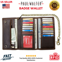 Men Vintage Hunter Leather Trifold  Biker Chain Wallet with RFID Protect... - £29.27 GBP
