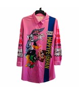 Looney Tunes Hot Pink Barbie Bugs Bunny Peter Pan Tazz Button Front Shir... - £26.12 GBP