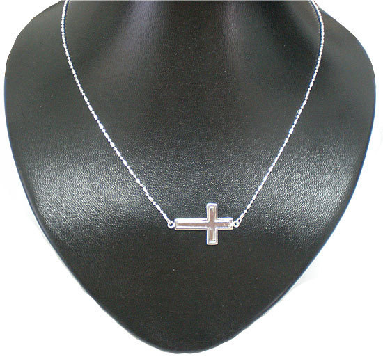 Sideways Cross Necklace Horizontal Choker in Silver - £31.96 GBP