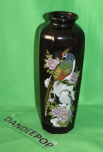 Ray Japan Black Ceramic Vase Bird Peacock Cherry Blossom Theme - £27.77 GBP