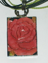 Artisan Leather Carved Sterling Silver Wooden Rose Necklace 925 PB - £156.53 GBP