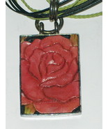 Artisan Leather Carved Sterling Silver Wooden Rose Necklace 925 PB - £159.04 GBP