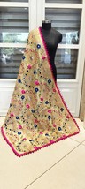 Women Dupatta chanderi wool thread embroidery Raw Silk Pompom India Chunni PP6 - £25.30 GBP