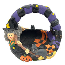 Resin Halloween Candy Basket 3D Witch Cat Pumpkin Purple Black 7 Inch Decor - £10.86 GBP