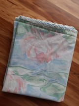 Vintage Martex Atelier Monet&#39;s Lilies Queen Flat Sheet w/ Lace Trim 90”x... - $42.52