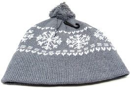 Gray Beanie Cap Snowflakes Pom Pom 9&quot; Knit Hat Lined Ski Chapeau US Seller     X - £8.39 GBP