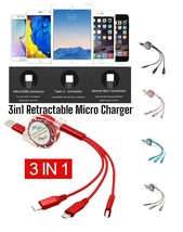 3in1 Retractable USB Micro Universal Charging Cable Compatible with All Phone - £8.01 GBP
