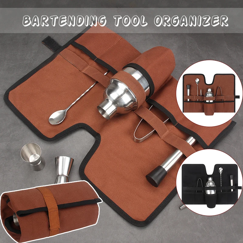 Canvas Bar Tool Bag Portable Bartender Tool Kit Cocktail Shaker Tool Storage Bag - £18.67 GBP