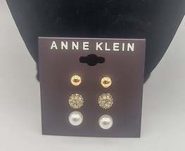 Anne Klein Gold-Tone 3-PC. Set Pave Stud Earrings - £19.18 GBP