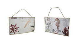 Scratch &amp; Dent Set of 2 Beach Style Wooden Wall Hangings with Rope Hanger - £22.19 GBP