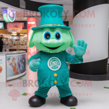 Teal Leprechaun Hat mascot costume character dressed with a T-Shirt and Rings - $1,209.00