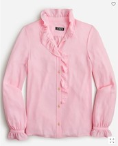 New J Crew Women Blouse Shirt Sz 4 Pink Ruffle Long Sleeve Button Front ... - £35.22 GBP