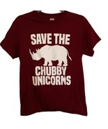 Gildan Burgundy Save The Chubby Unicorns Rhino Graphic Tee Small - $32.43 CAD