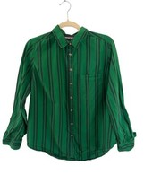 Anthropologie MAEVE Womens Button Up Shirt Green Blue Striped 100% Cotton Sz 10 - £14.57 GBP