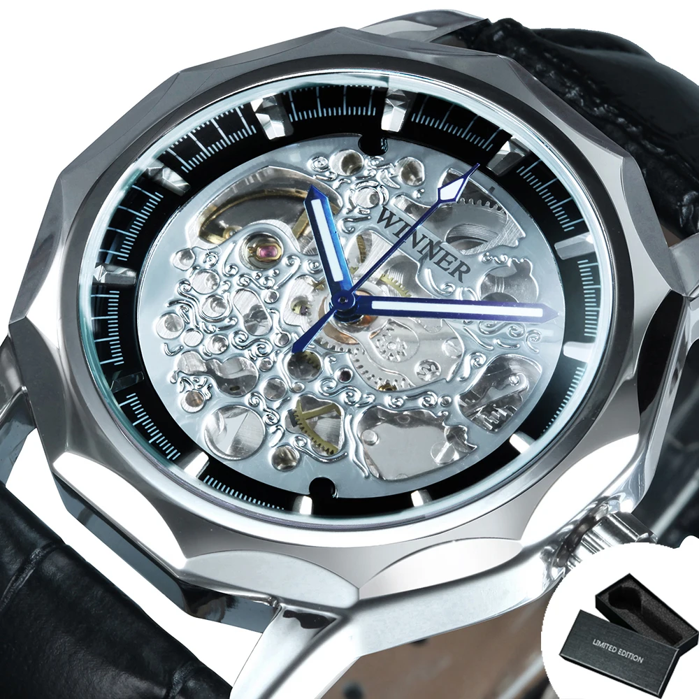 Or men luminous irregular automatic mechanical watches leather belt luxury wristwatches thumb200