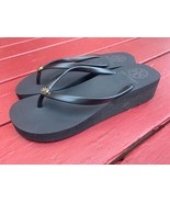 NWOB TORY BURCH MONOGRAM FLIP FLOPS rubber thong sandals Black Wedge Pla... - $55.88