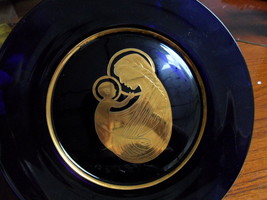 Kosta Glass 1971 Annual Plate, blue and gold,  collector plate original box[am3] - $54.45