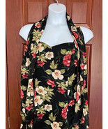Spaghetti strap vintage 1990s black with floral print dress matching scarf - $32.62