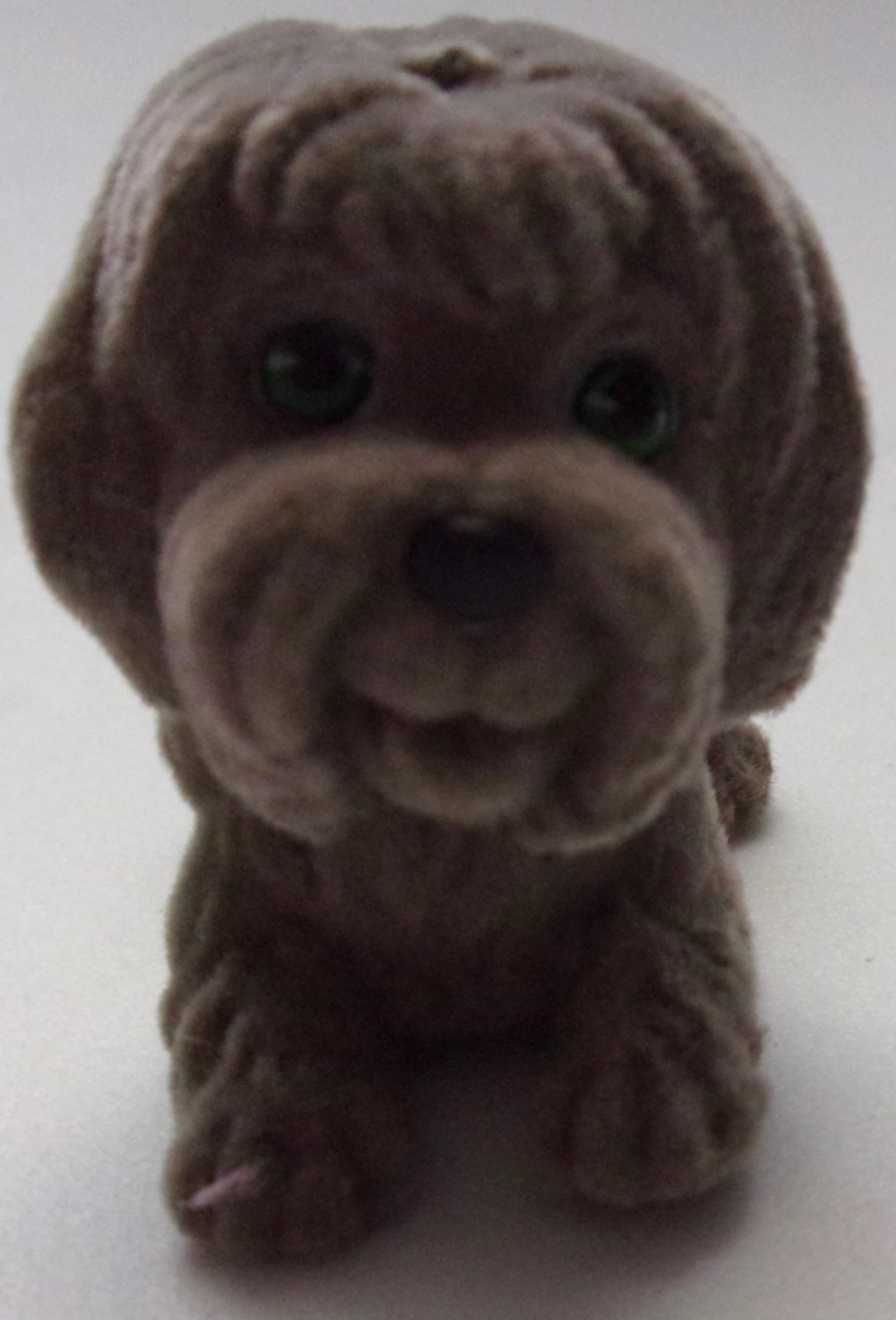 Flocked Gray Puppy In My Pocket With Green Eyes - $3.99
