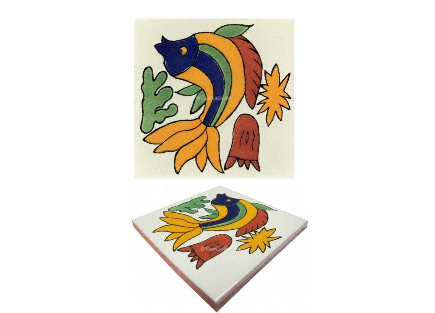 Mexican Talavera Ceramic Tiles Talavera Handcrafted - Fish1 -  (you sele... - $199.00