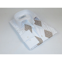 Men CEREMONIA Turkey Shirt 100% Cotton Fancy Rhine Stones #Rio 13 White Slim Fit image 3