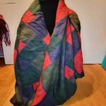 Oversized Navy/Hunter Green/Red Print Scarf - £14.28 GBP