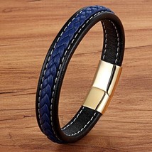 Design leather bracelet for men women stainless steel magnetic button charm cuff bangle thumb200