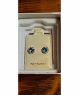 Solitaire 1.00CT Halo Blue T opaz Earrings genuine 10K Yellow Gold stud ... - $207.90