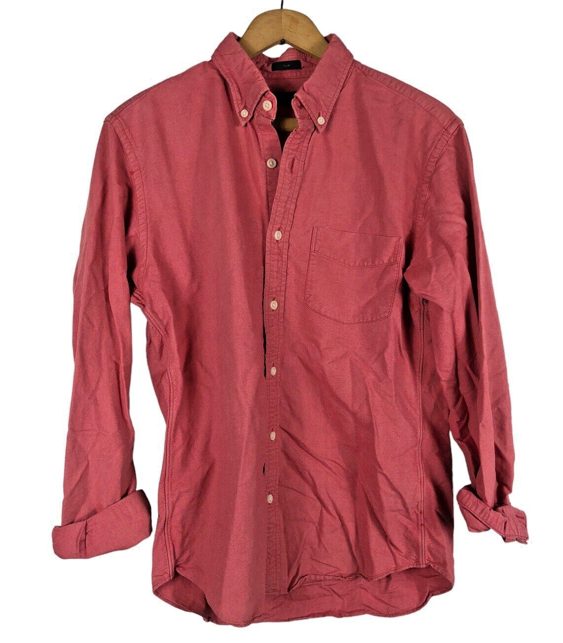 Primary image for J Crew Slim Oxford Shirt Medium Mens Pink Washed Red Button Down Cotton Chambray
