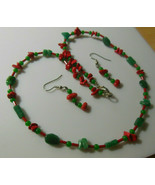 Women&#39;s  Green Agate, Aventurine &amp; Coral Bead Necklace &amp; Earrings - $26.08 CAD