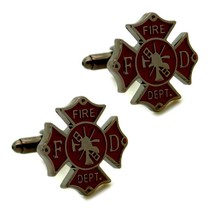 FIREMAN SHIELD CUFFLINKS Firefighter Fire Department w GIFT BAG Groom We... - $9.95