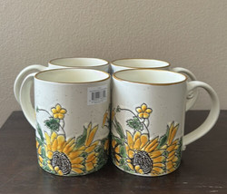 InHomeStylez Spectrum Designz Sunflowers Floral  Ceramic Mugs/Cups Set of 4 - £51.95 GBP