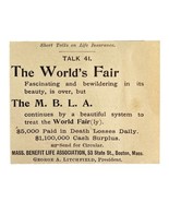 Mass Life Benefit Worlds Fair 1894 Advertisement Victorian Insurance ADB... - $368.02 MXN
