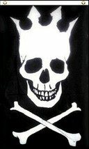 Skull With Crown 3X5Ft Pirate Poly Flag - Skull And Crossbones - Jolly Roger - £14.47 GBP