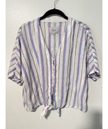 Rails Blouse White Linen Blue Pink Thea Tahiti Stripe Tie-Front sz Medium - $20.20