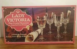 Lady Victoria Fine Crystal White Wine Glasses Stemware 6 oz Chantelle Se... - $13.85