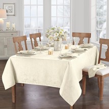 Caiden Elegance Damask Fabric Tablecloth 60&quot; x 84&quot; Oblong Rectangle Ivory - £40.59 GBP