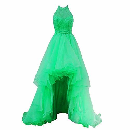 Sheer Beaded Halter High Low Organza Formal Homecoming Prom Dress Mint Green 10