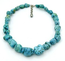 Vintage 70&#39;s Dyed Turquoise Howlite Chunky Nugget BOHO Necklace - £30.07 GBP